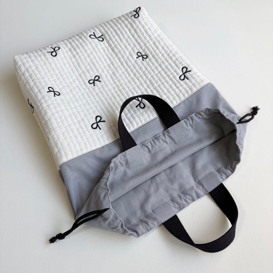 黒リボン　ヌビ　入園入学3点セット　刺繍　グレー　ブルーグレー　女の子