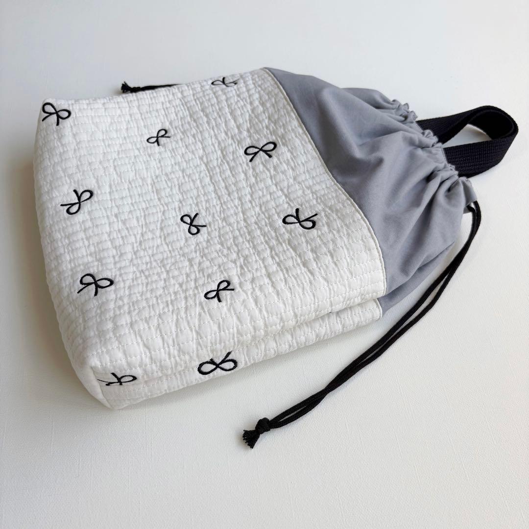 黒リボン　ヌビ　入園入学3点セット　刺繍　グレー　ブルーグレー　女の子