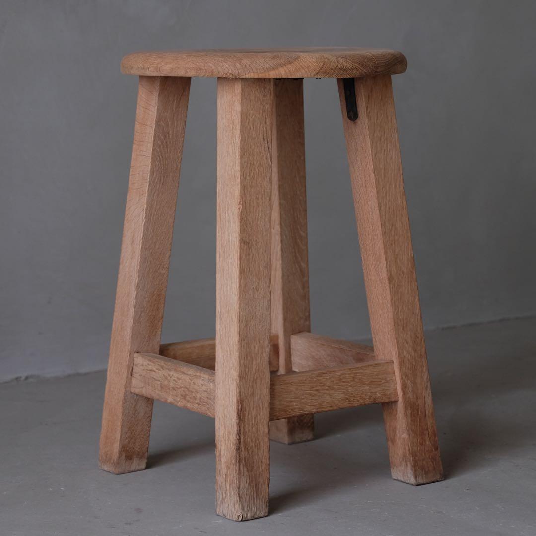 楢材 古い丸椅子　スツール チェア 古家具 古道具 アンティーク 昭和レトロ