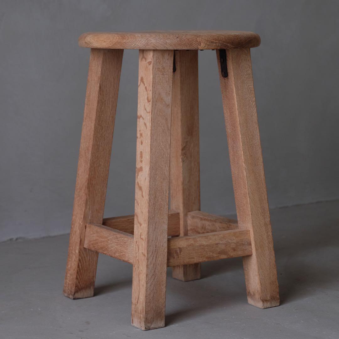 楢材 古い丸椅子　スツール チェア 古家具 古道具 アンティーク 昭和レトロ