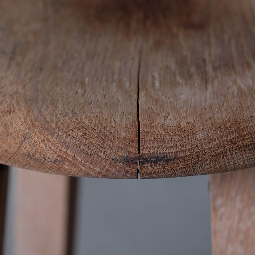 楢材 古い丸椅子　スツール チェア 古家具 古道具 アンティーク 昭和レトロ