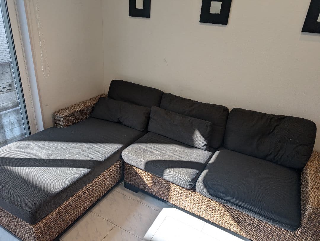 ラタン風コーナーソファ ダークグレー