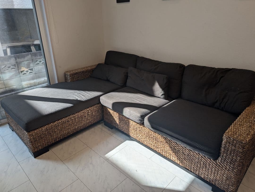 ラタン風コーナーソファ ダークグレー