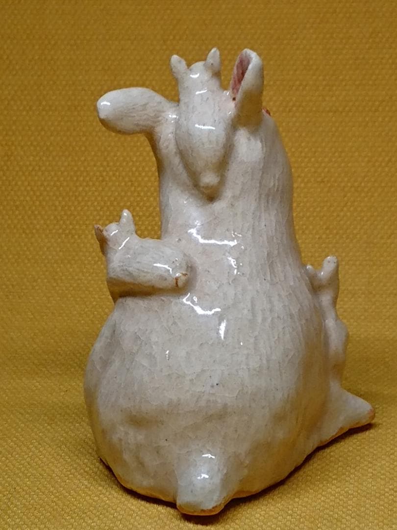 ラビット 兎 親子 陶器 オブジェ 置物 インテリア 工芸品 美術品 A1363