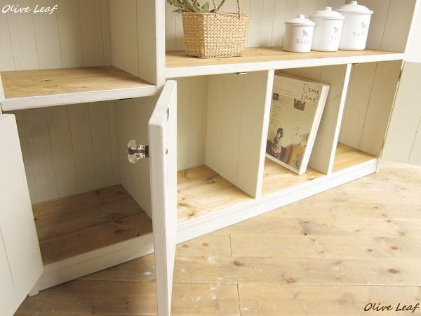 サイズデザインオーダー可ワイドロータイプ4扉キャビネットシャビーホワイト受注製作