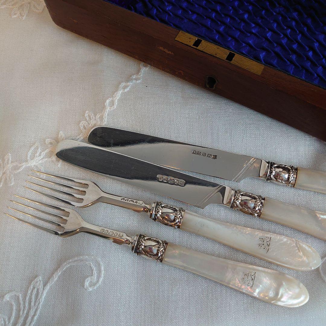 白蝶貝　純銀　マザーオブパール　カトラリー　ナイフ　フォーク　アンティーク