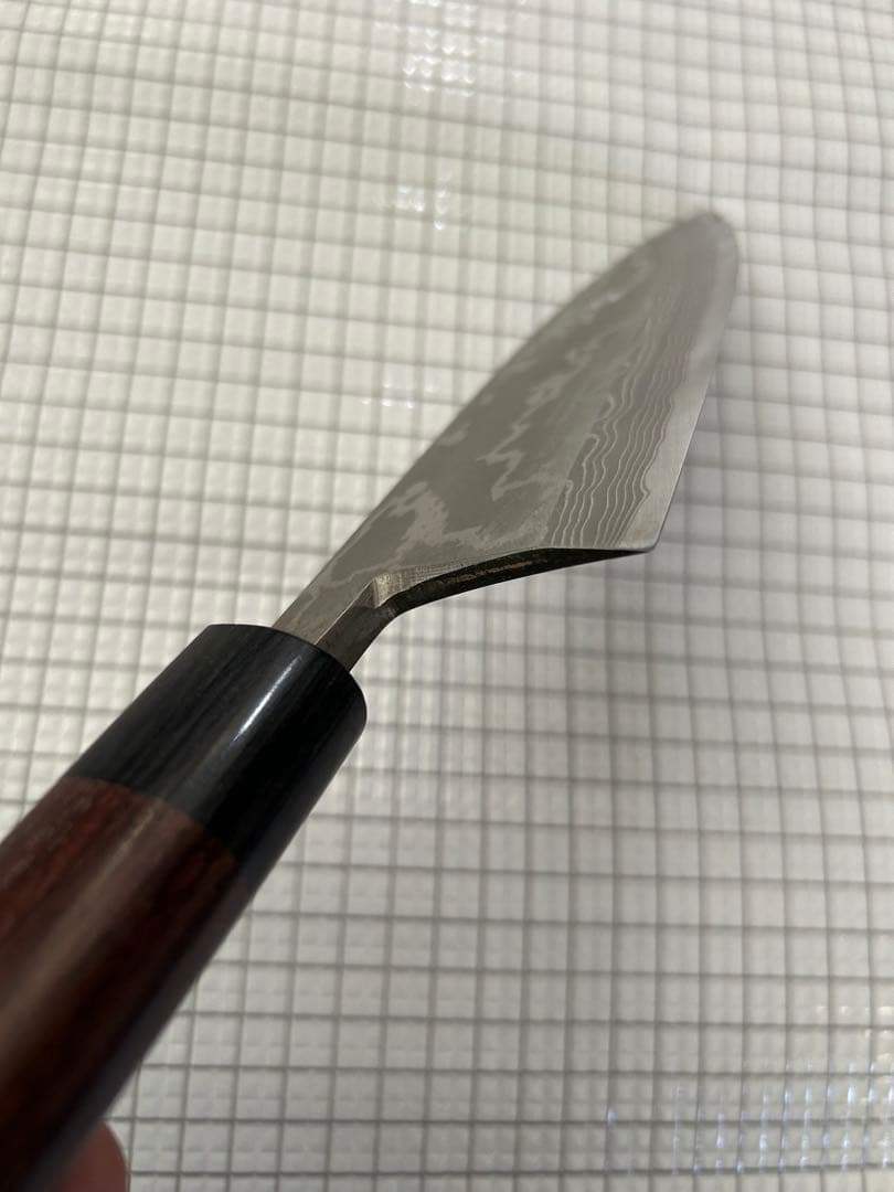 包丁 出刃 ダマスカス 安来鋼青紙２号 180mm 紫檀シノギ柄 ④