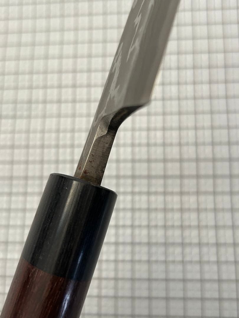 包丁 出刃 ダマスカス 安来鋼青紙２号 180mm 紫檀シノギ柄 ④