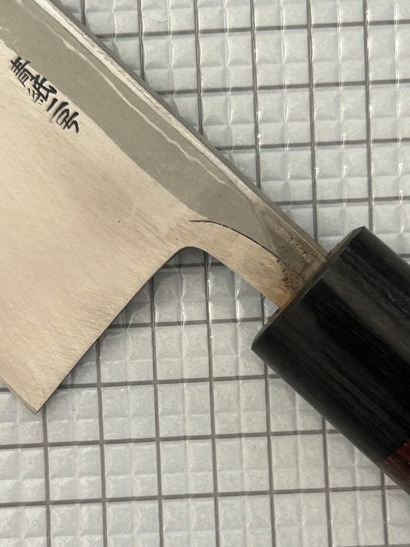 包丁 出刃 ダマスカス 安来鋼青紙２号 180mm 紫檀シノギ柄 ④