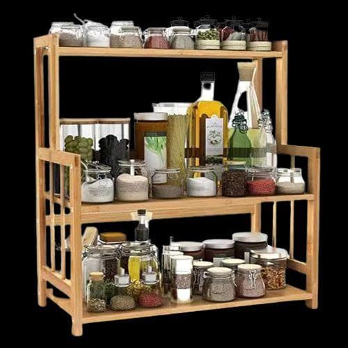 3段式収納ラック 竹材 卓上整理収納 キッチン調味料