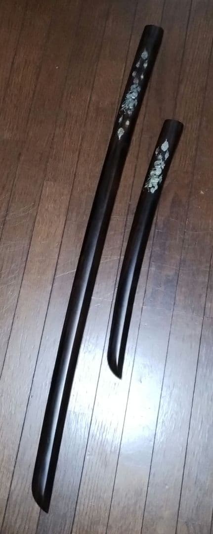 縞黒檀 黒檀 木刀 大刀 脇差 2振り 模造刀 アンティーク 骨董品