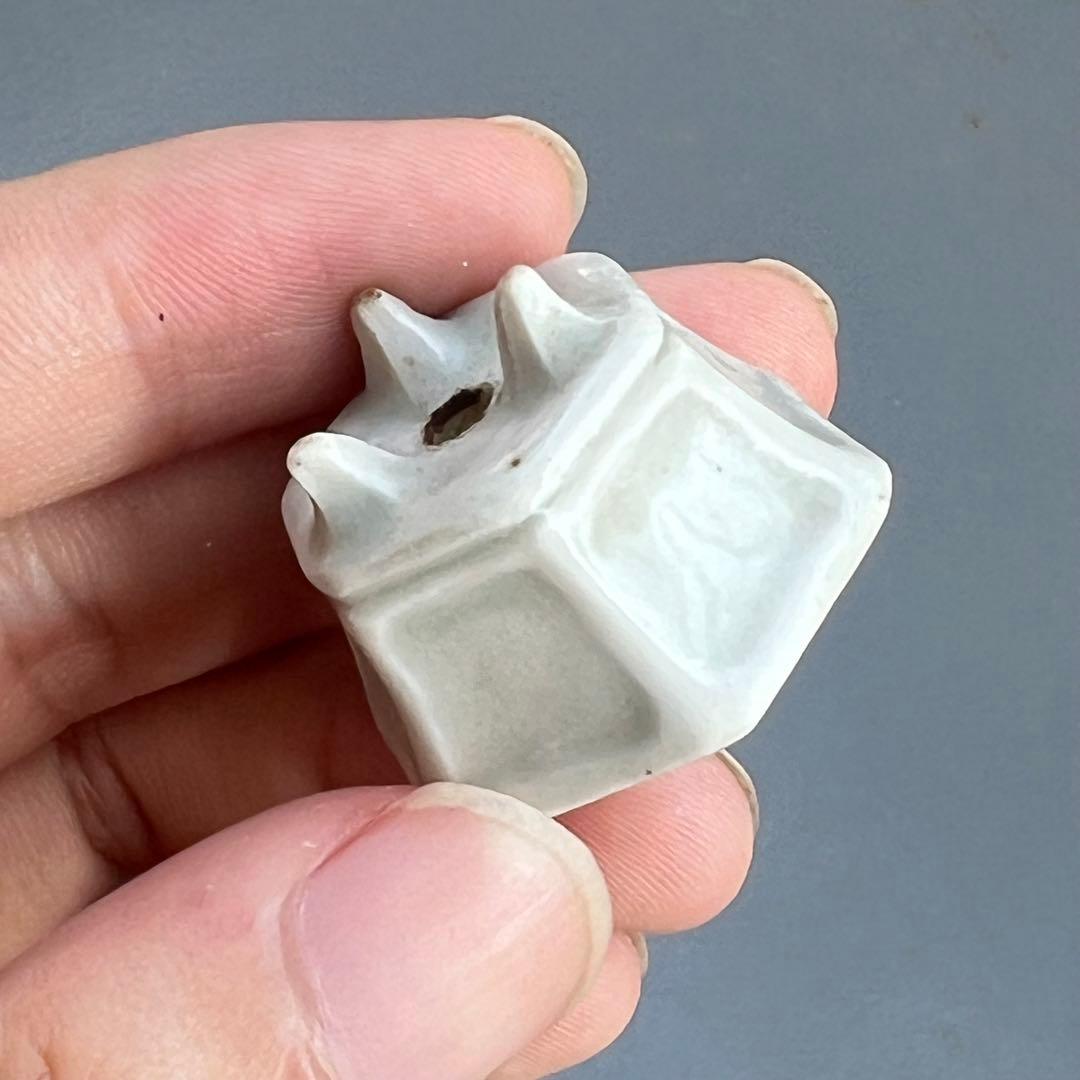 773.夢陶 青釉額入六角豆鉢 盆栽鉢 植木鉢 3*2.8*2.1cm