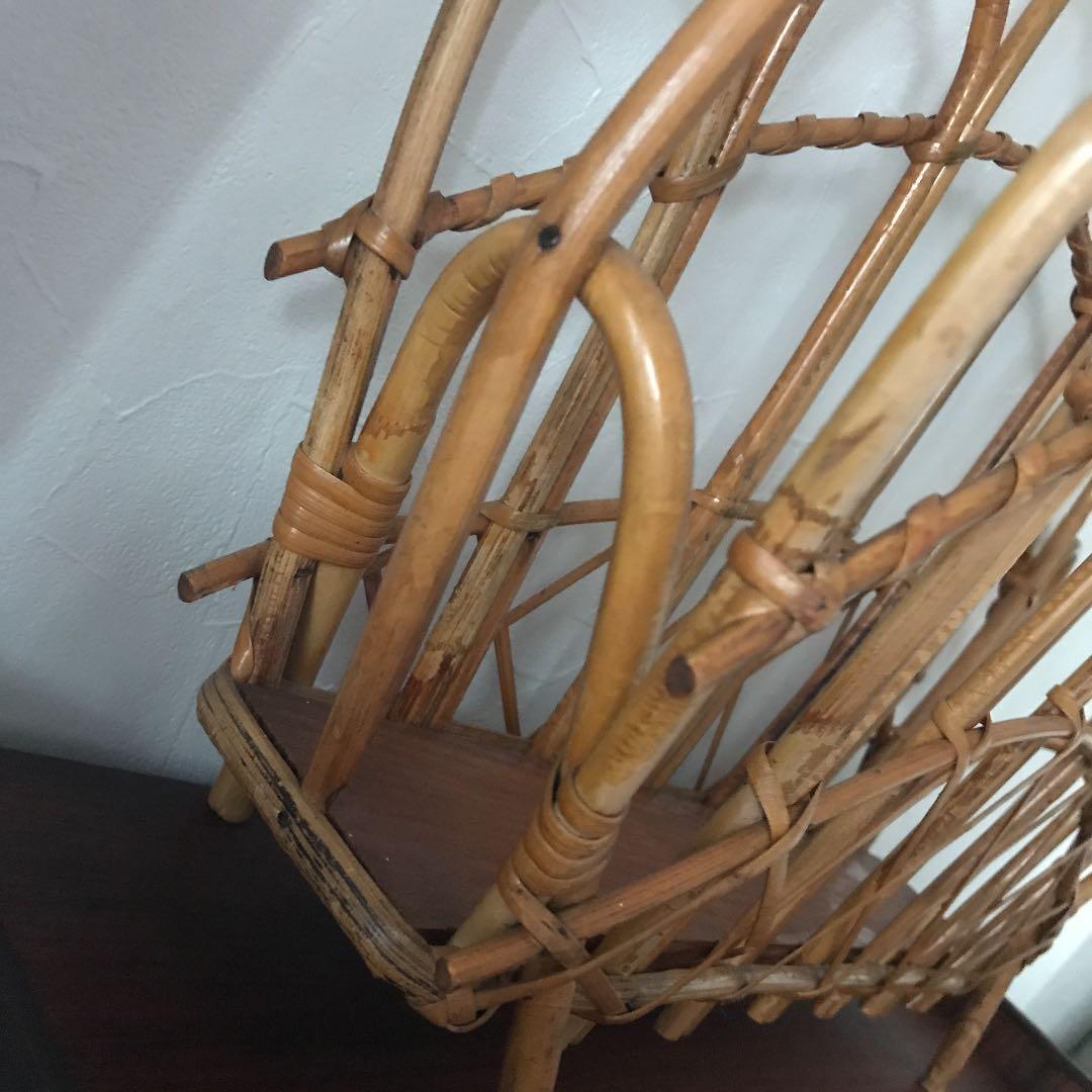 北欧　ヴィンテージ　ラタン　マガジンラック