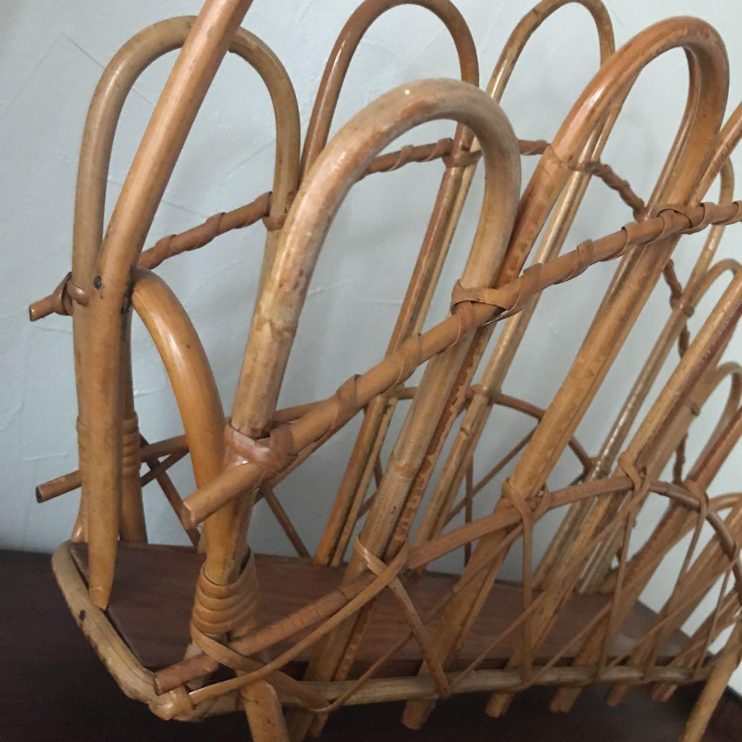 北欧　ヴィンテージ　ラタン　マガジンラック