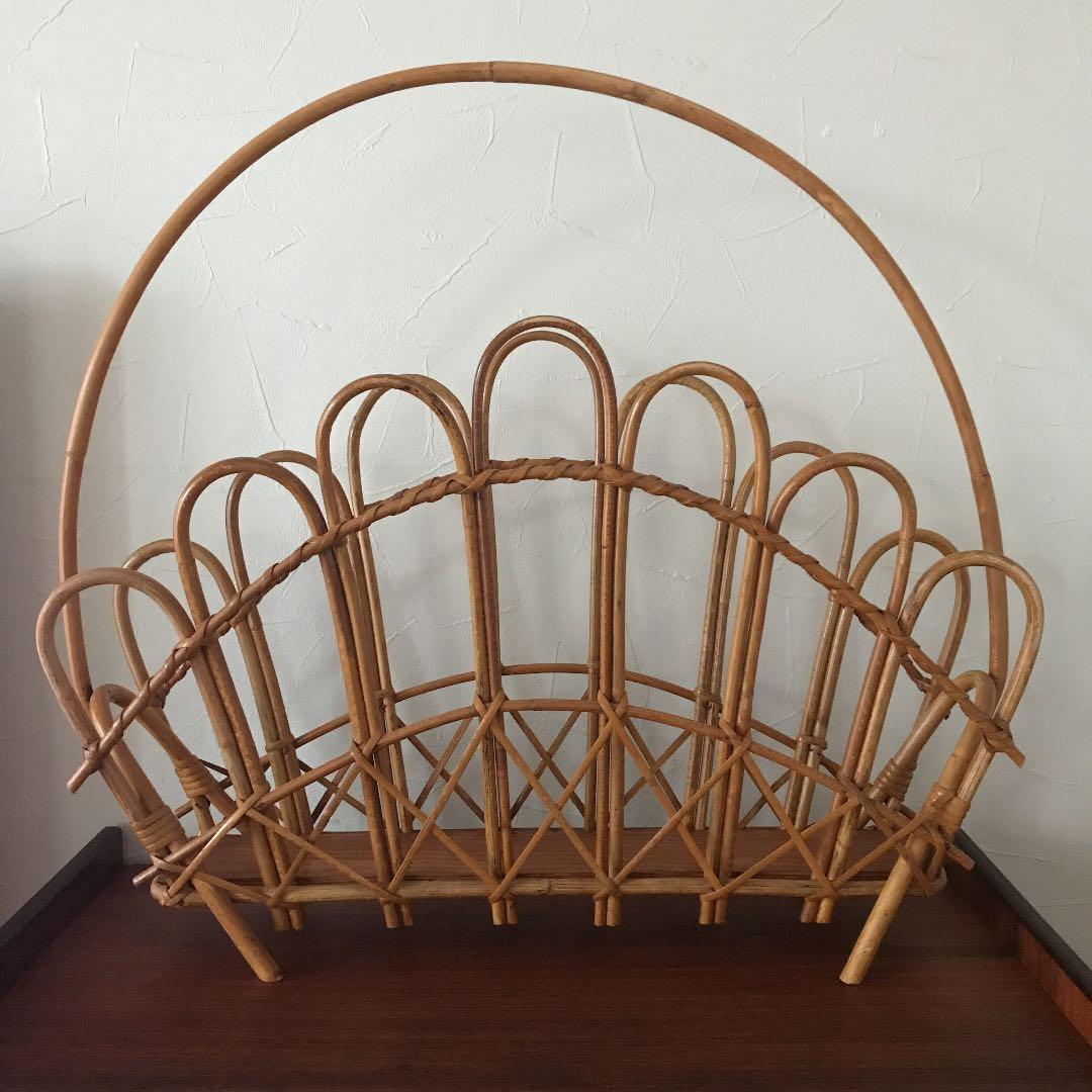 北欧　ヴィンテージ　ラタン　マガジンラック