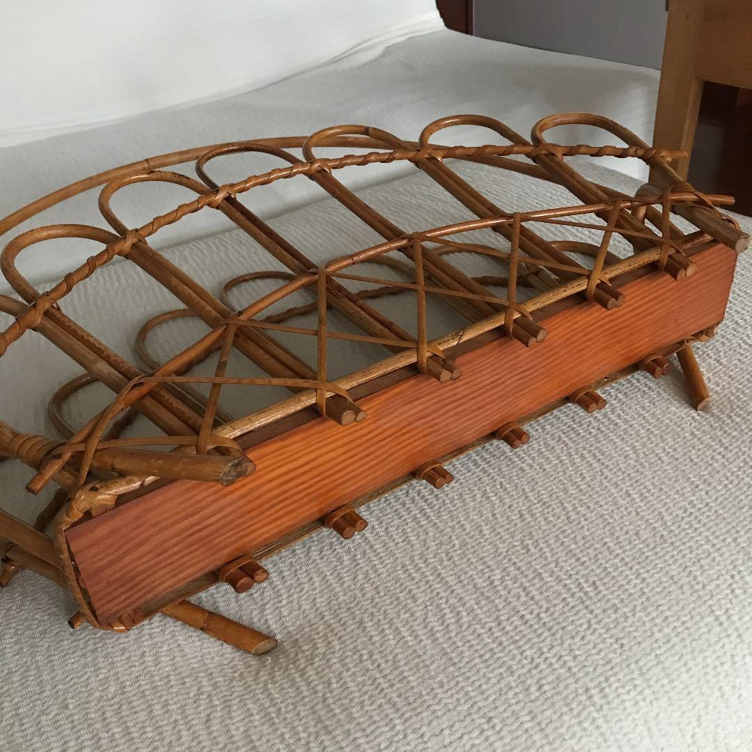 北欧　ヴィンテージ　ラタン　マガジンラック