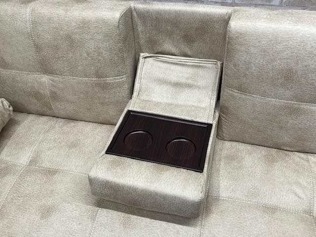 ソファーベッド　ベージュ系　小テーブル付き　レザーファブリック　ソファ　新品