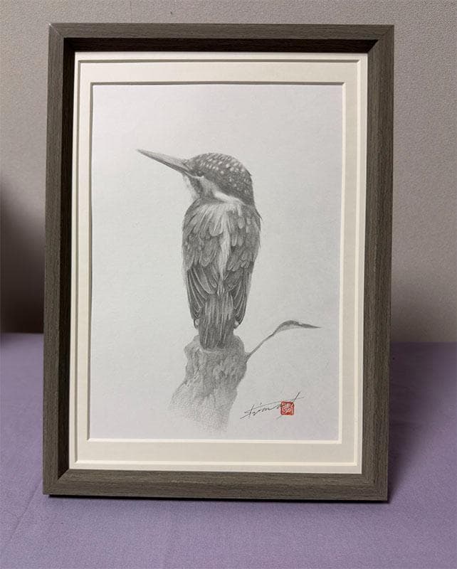 鉛筆アート「カワセミ」真筆、1点物