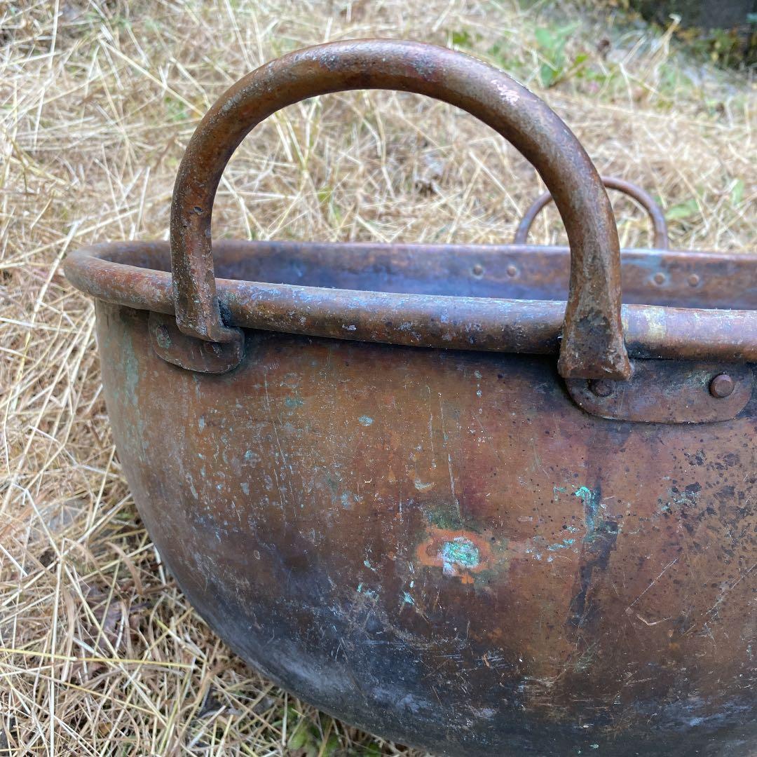 アンティーク　巨大銅鍋　両手鍋　ブロンズ