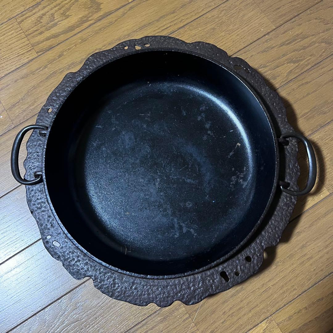 人間国宝 高橋敬典 作 山形鋳物 鉄鍋 すき焼き鍋 正寿堂 銘あり 23cm