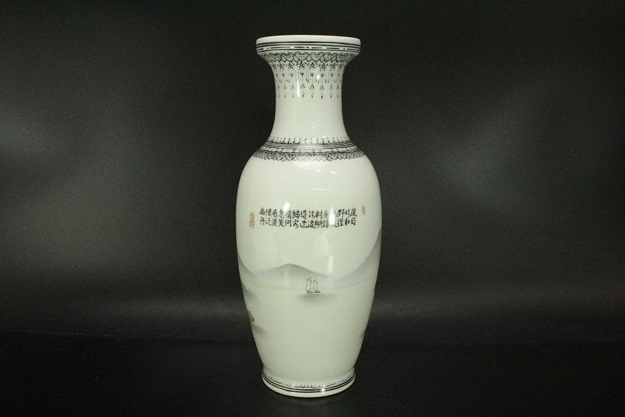 中国美術 景徳鎮 色絵 山水画 題詞紋 瓶 美品 911 - メルカリ