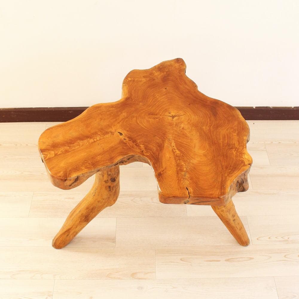 在庫処分 １点もの 木製 テーブル チーク材 天然木 一枚板 切り株 根