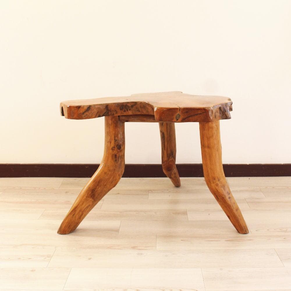 在庫処分 １点もの 木製 テーブル チーク材 天然木 一枚板 切り株 根