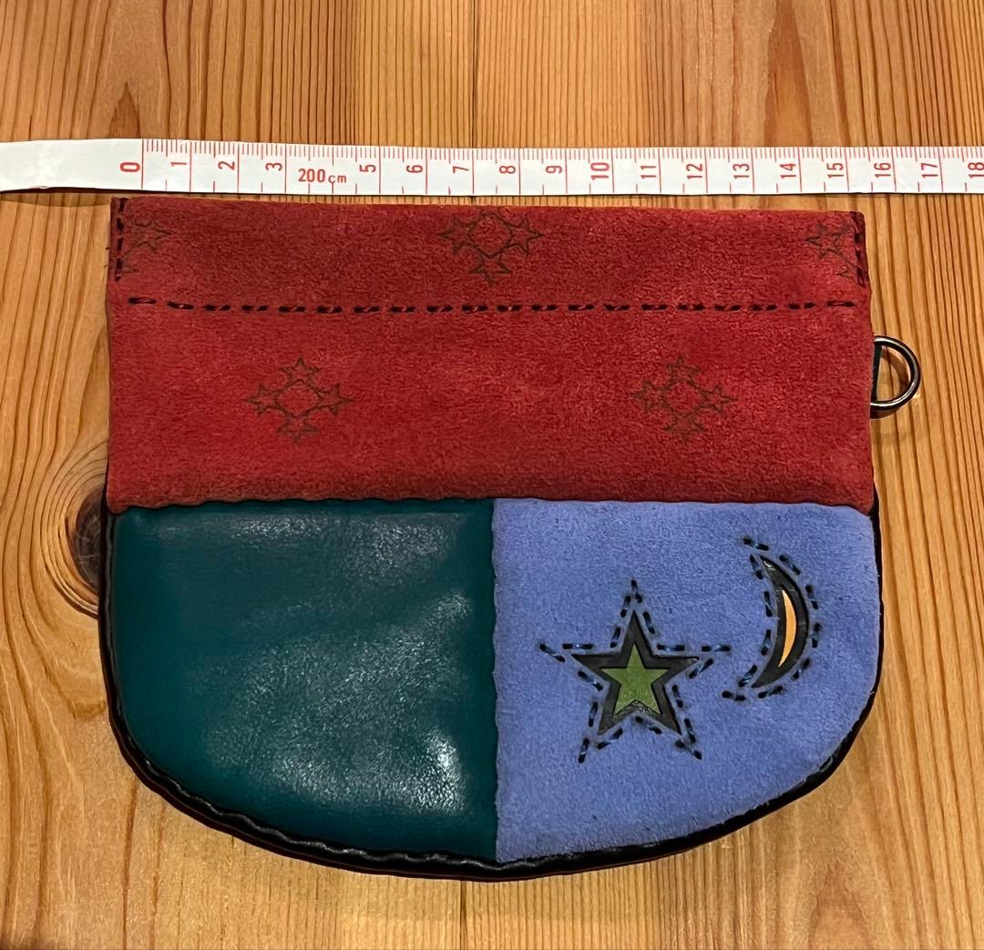 【オジャガデザイン】星と月の刺繍レザーポーチ カラフル【未使用】