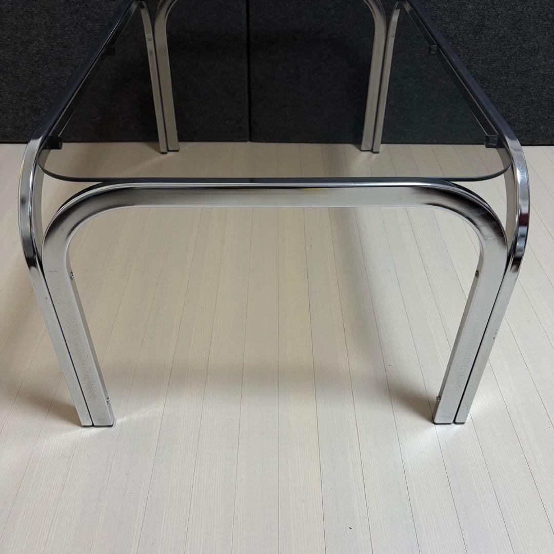 スモーク　ミッドセンチュリー ガラステーブル　センターテーブル　アイアンフレーム