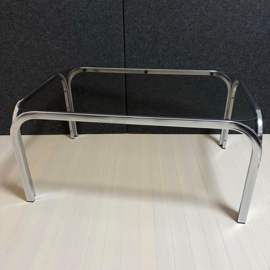 スモーク　ミッドセンチュリー ガラステーブル　センターテーブル　アイアンフレーム