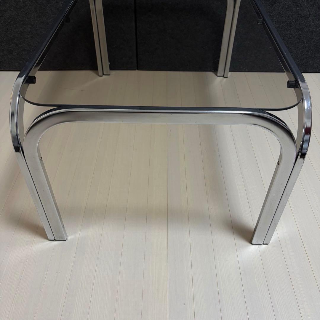 スモーク　ミッドセンチュリー ガラステーブル　センターテーブル　アイアンフレーム