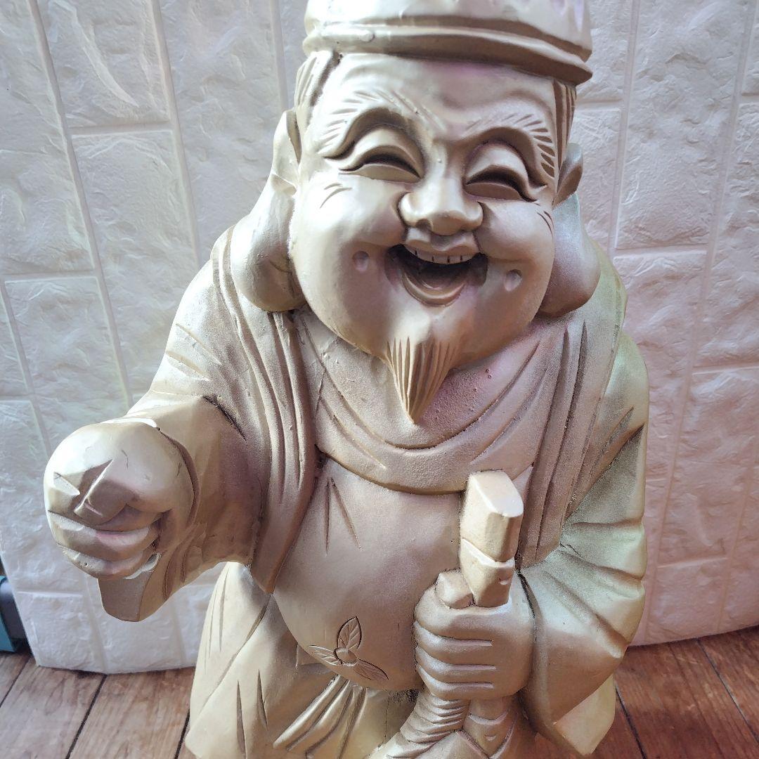 恵比寿 様 木彫り Japanese Wooden Ebisu 彫刻 縁起物