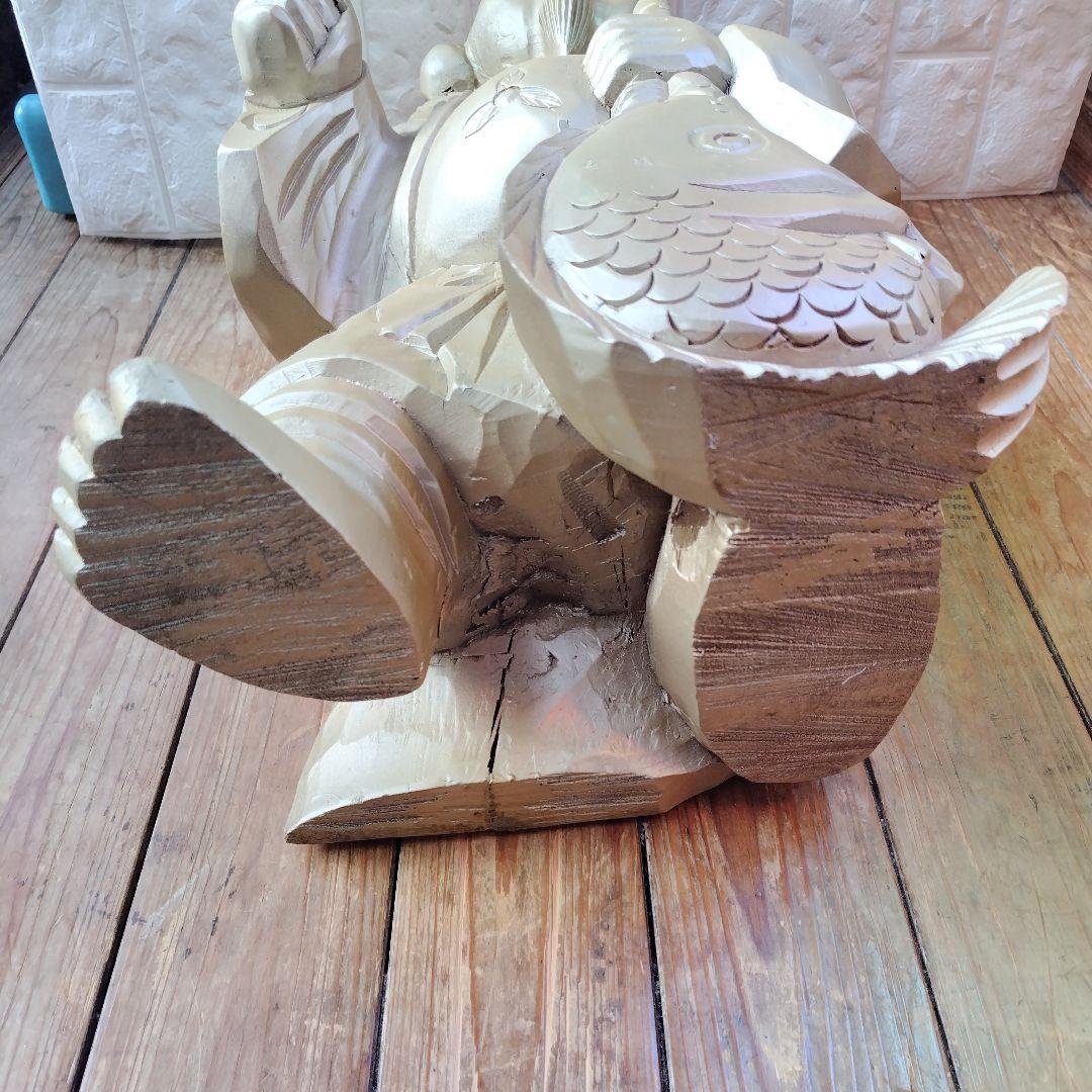 恵比寿 様 木彫り Japanese Wooden Ebisu 彫刻 縁起物