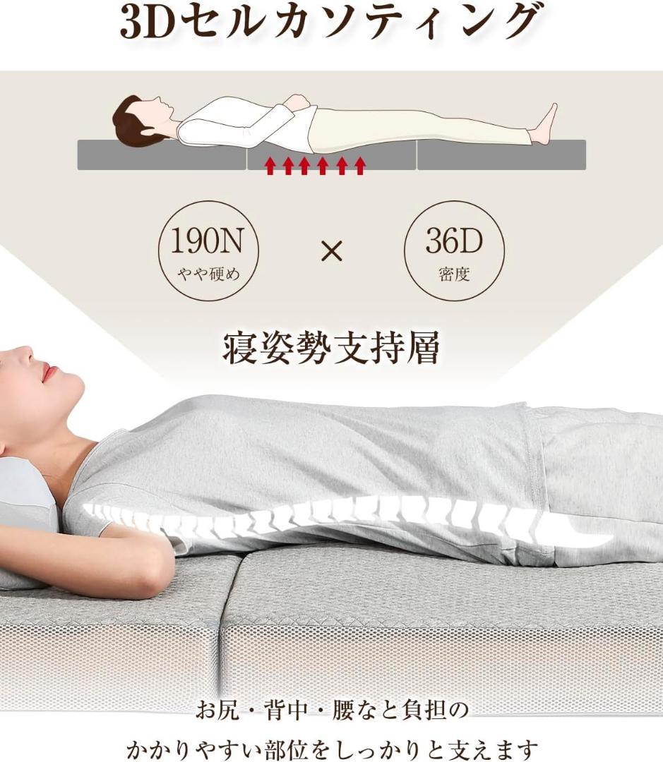 【高反発 硬め190N 密度36D】折りたたみマットレス シングル厚さ10cm