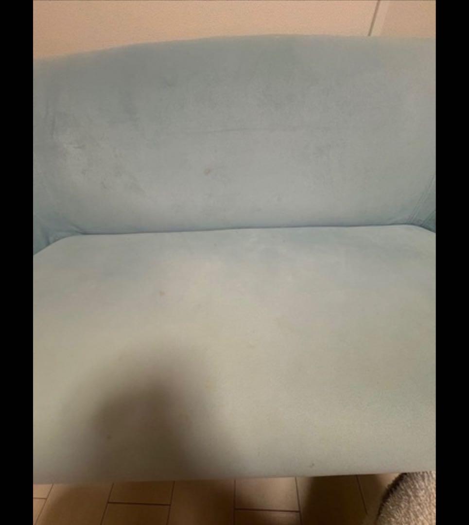 水色ファブリック2人掛けソファ