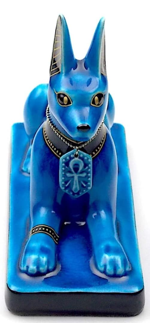 新品　幸兵衛窯 青釉オーナメント アヌビス 古代エジプトの神　犬の置物