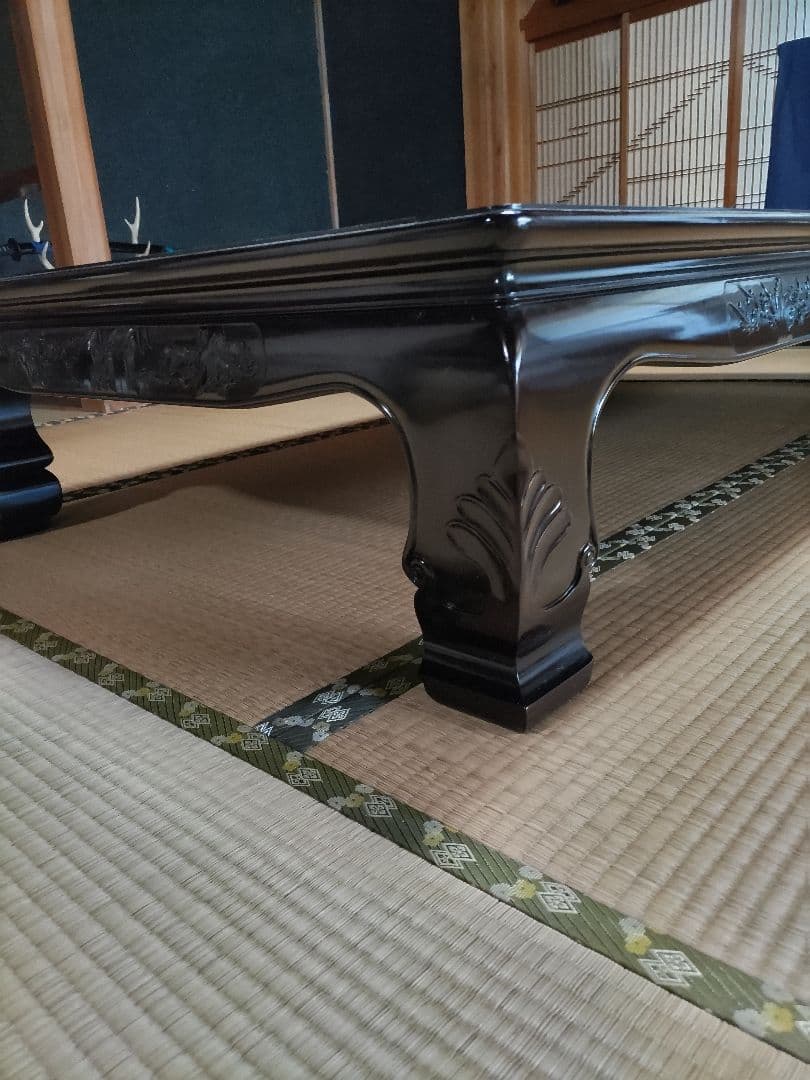 黒檀　座卓　希少品　高級唐木　座敷机　松竹梅彫　太脚　超レア品