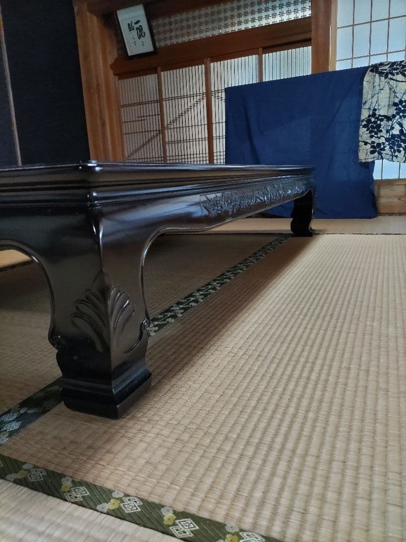 黒檀　座卓　希少品　高級唐木　座敷机　松竹梅彫　太脚　超レア品