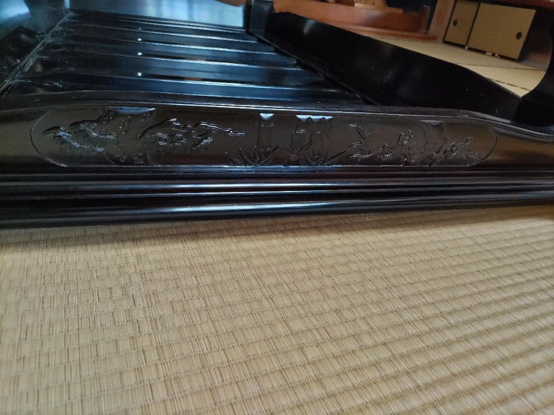 黒檀　座卓　希少品　高級唐木　座敷机　松竹梅彫　太脚　超レア品