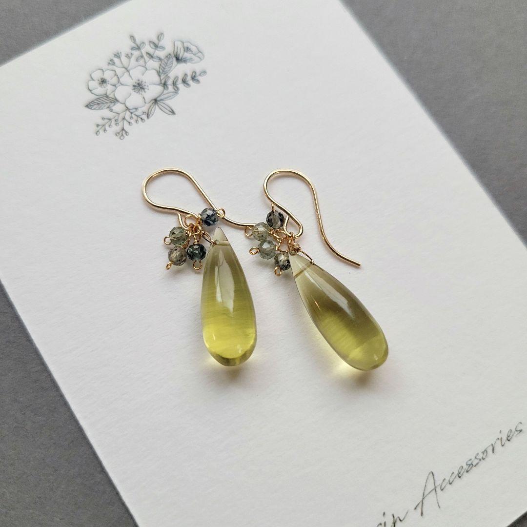 オリーブクォーツ グリーンサファイア ピアス