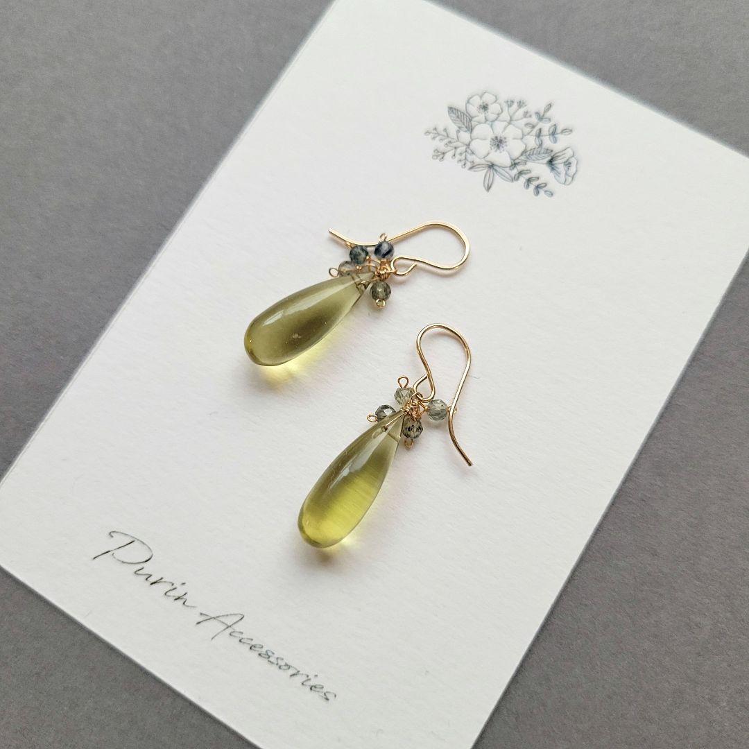 オリーブクォーツ グリーンサファイア ピアス