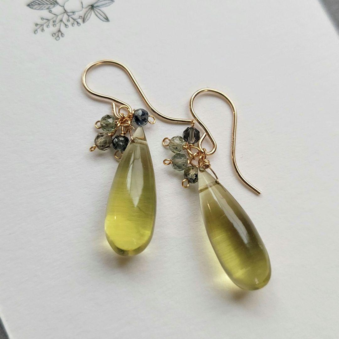 オリーブクォーツ グリーンサファイア ピアス