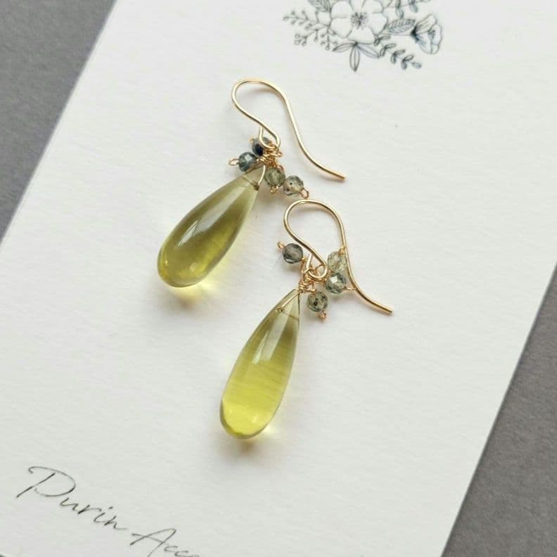 オリーブクォーツ グリーンサファイア ピアス