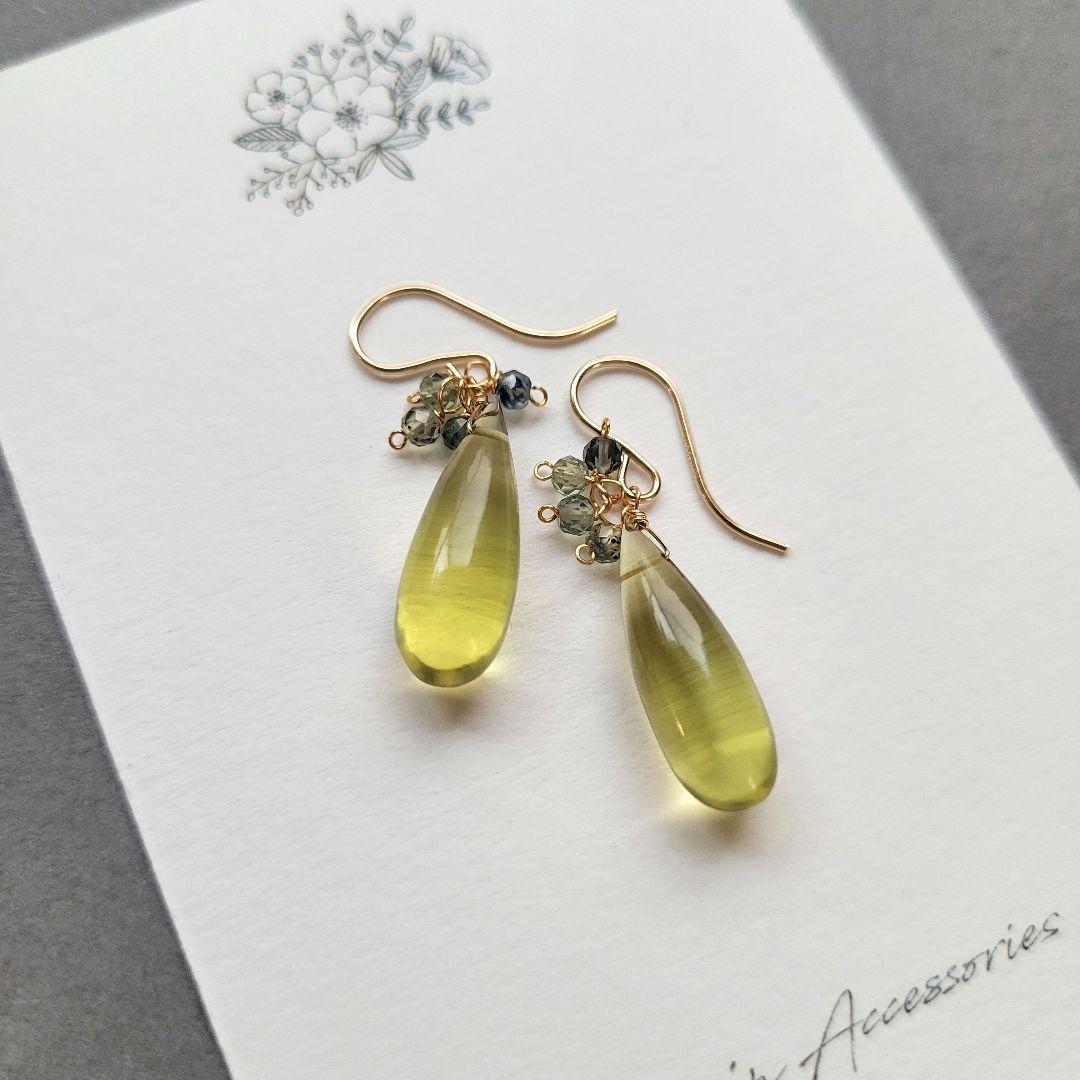 オリーブクォーツ グリーンサファイア ピアス