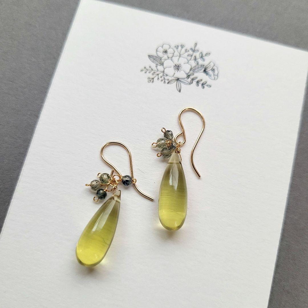 オリーブクォーツ グリーンサファイア ピアス