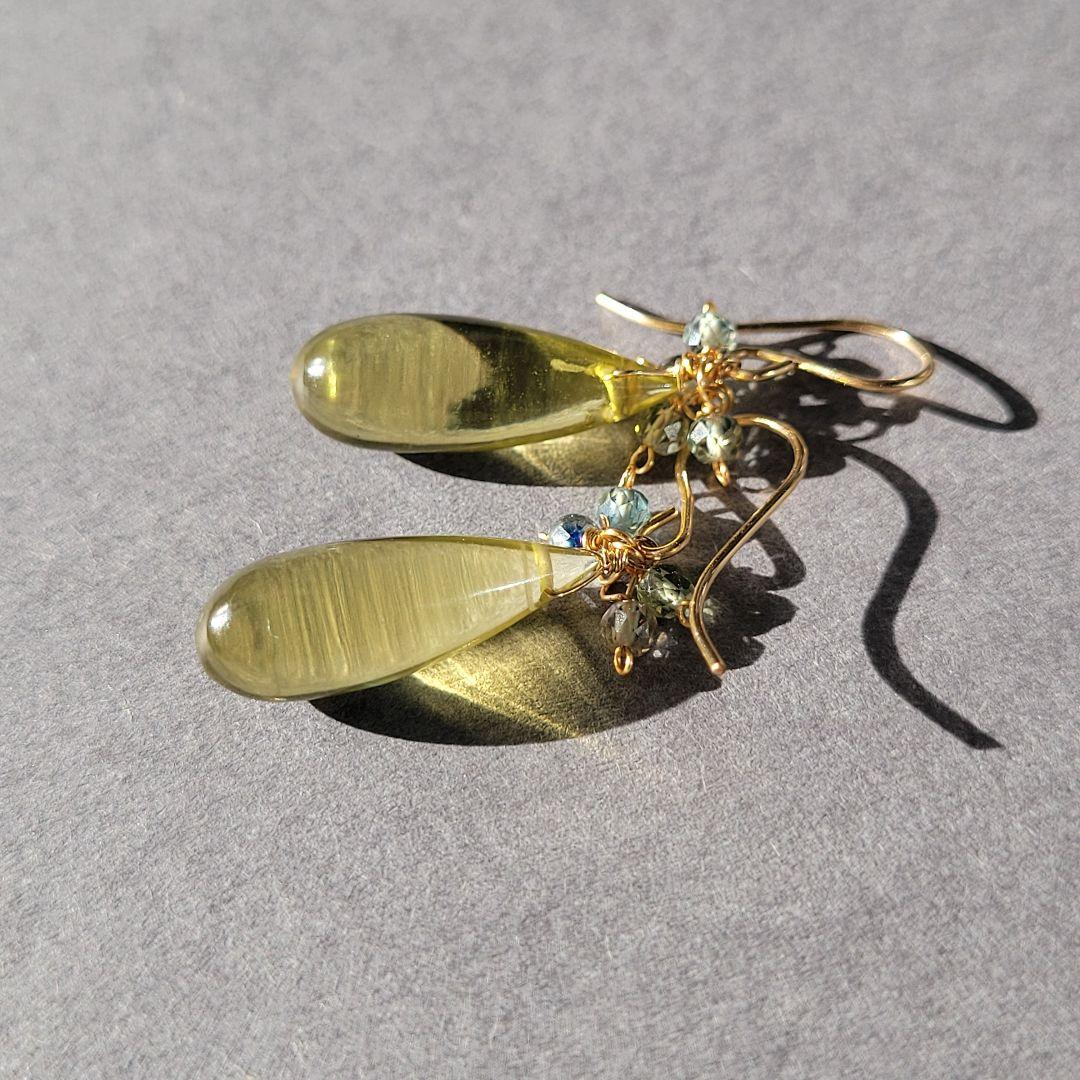 オリーブクォーツ グリーンサファイア ピアス