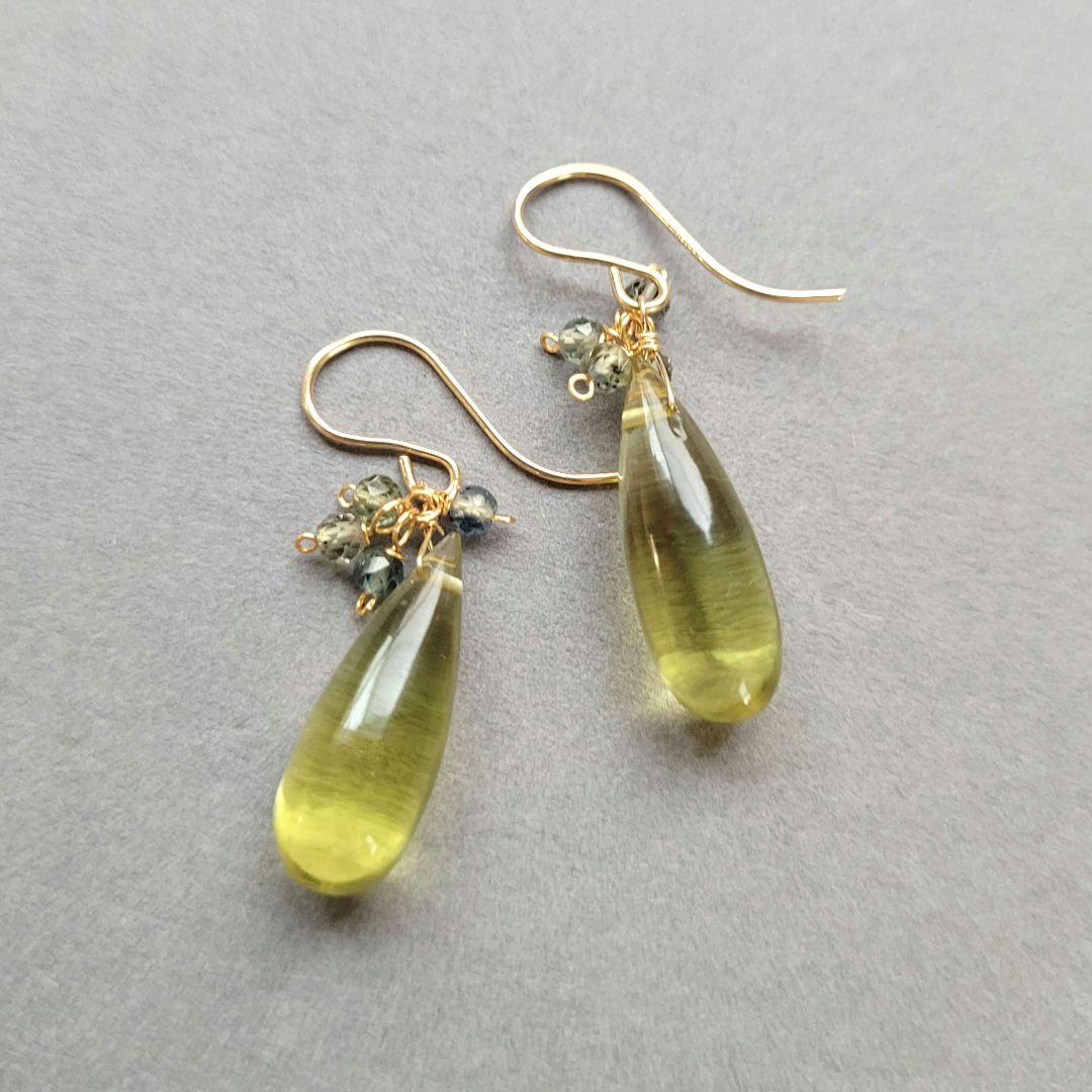 オリーブクォーツ グリーンサファイア ピアス