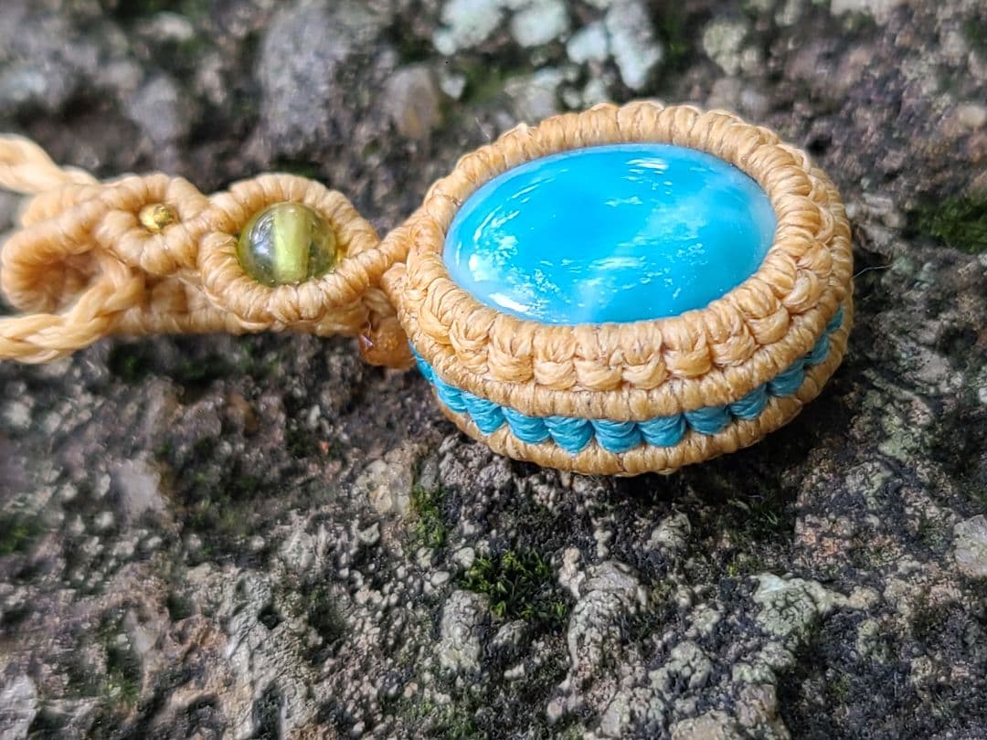 高品質ラリマー　マクラメ編みネックレス　コラボ作品