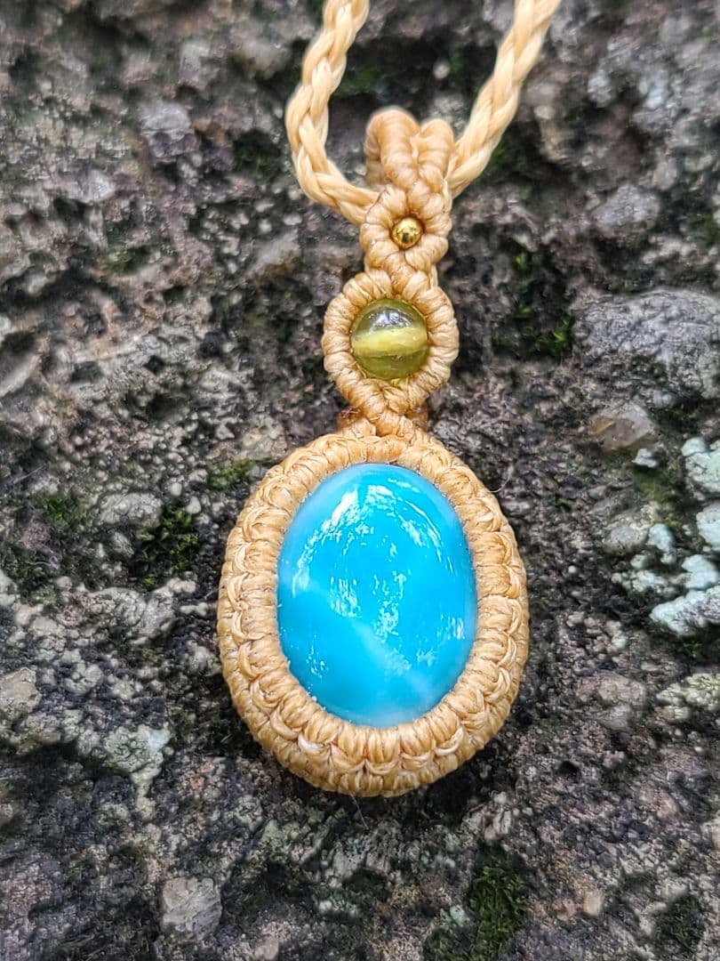 高品質ラリマー　マクラメ編みネックレス　コラボ作品