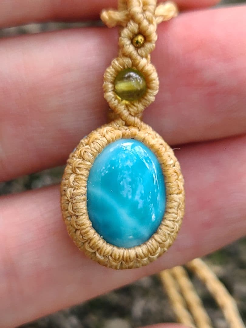 高品質ラリマー　マクラメ編みネックレス　コラボ作品